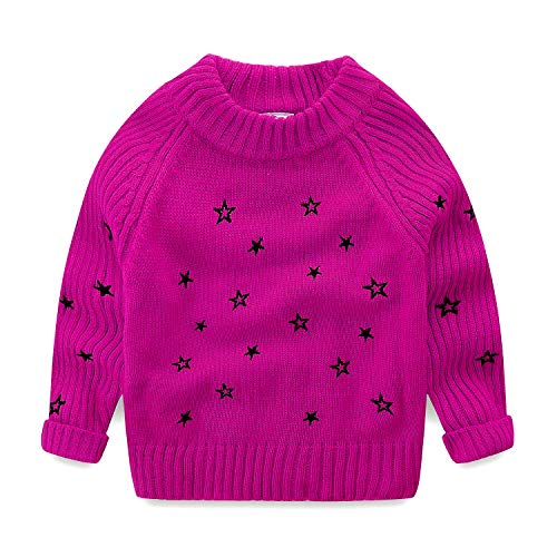Mud Kingdom Girls Sweater Pullover Crew Neck Warm Embroidered Star Patterns Christmas Knitwear