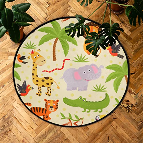 Bvogos Cartoon Forest Animals Large Round Foam Area Rug 3’Ft, Ultra Soft Lightweight Kids Floor Playing Mat For Bedroom Living Room Baby Room Home Decor #TOP3