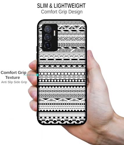 Image of Black & White Patterns Design Premium 2D Printed Metal Back Case Cover for Vivo V23E 5G / Y75 4G