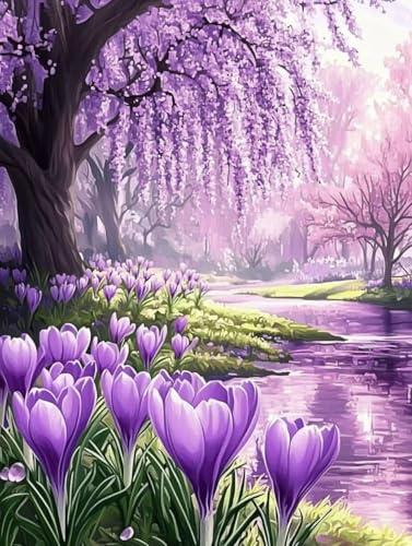 Peinture numéro adulte avec 3 pinceaux et acryliques pour réussir sa toile de jardin violet