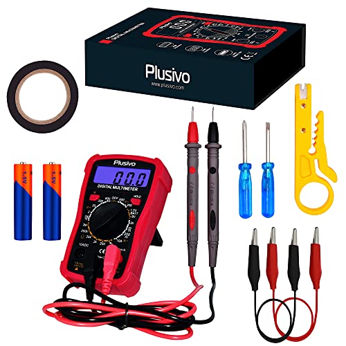 Digital Multimeter Dc Ac Voltmeter Ohm Volt Amp Multi Tester For Voltage, Current, Resistance, Continuity, Diode With Test Probes, Lcd Display With Backlight, Case, Stand, Wire Stripper From Plusivo #TOP1