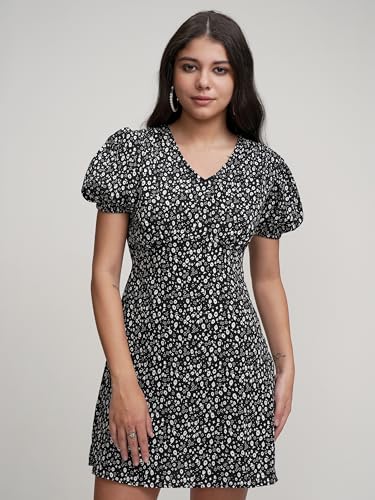 Image of Tokyo Talkies Women's Dresses for Women | Floral Print | Short Smocked Dress | Puff Sleeves | Elegant & Trendy