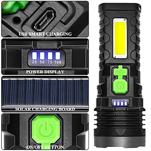 Led Rechargeable Flashlights, Solar Flashlights Rechargeable, 1000 Lumens Bright Led Solar Powered Flashlight With Usb Charger, Waterproof Handheld Flashlights With 4 Mode For Emergencies Walking #TOP2