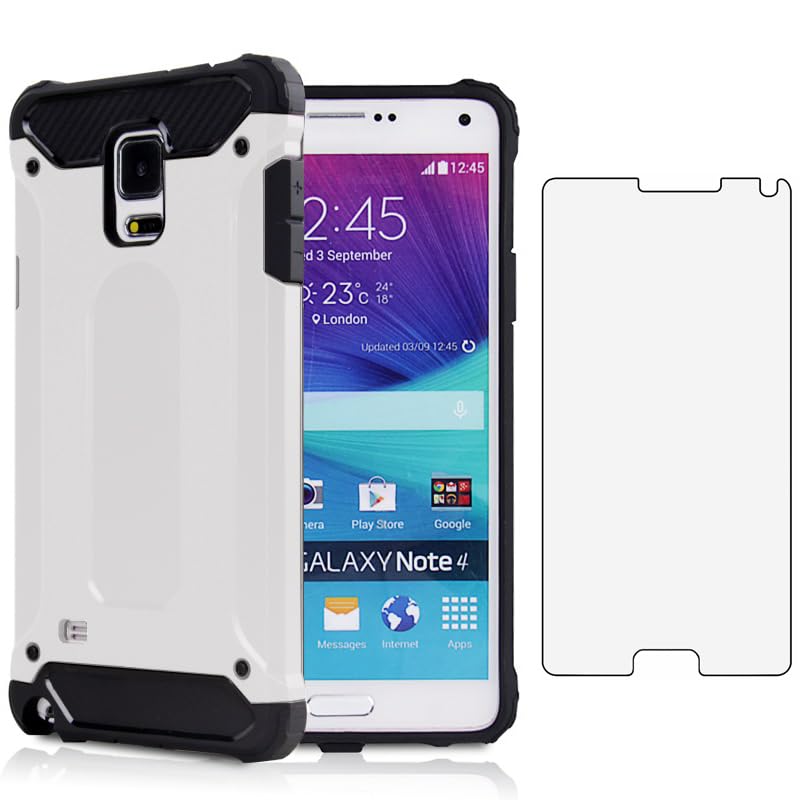 Asuwish Phone Case for Samsung Galaxy Note 3 with Tempered Glass Screen Protector Cover and Slim Rugged Hybrid Dual Layer Mobile Film Cell Accessories Protective Glaxay Note3 N9005 Women Men Silver