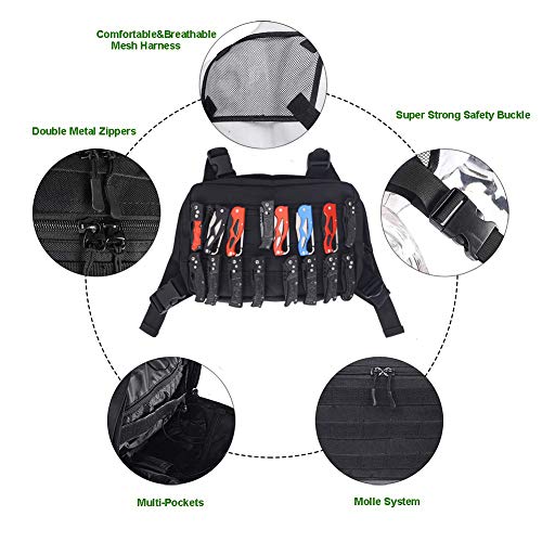 Universal Chest Rig Bag, Adjustable Shoulder Pack Walkie Talkie Bag, Functional Tactical Chest Pouch with MOLLE System for Men Women, 600D Oxford Harness Pocket Pack Radio Holster Gear Bag