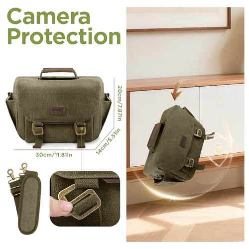 Bolso cámara DSLR de lona impermeable verde miniatura 5