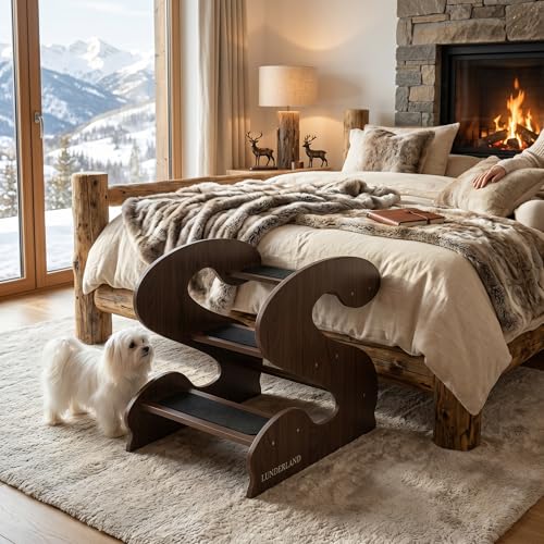 MOODSTREET Wood Dog Stairs for Bed and Sofa RedWalnutWoodGrainPatten