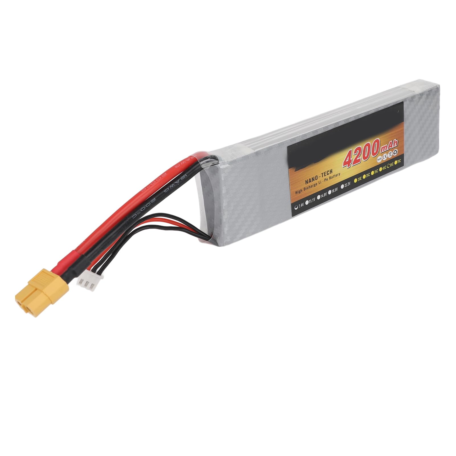 Batteria al litio RC, realizzata con custodia rigida, 7,4 V 2S 4200 MAH 55 C Lipo Batteria per RC Auto Aereo Elicottero Drone Usw