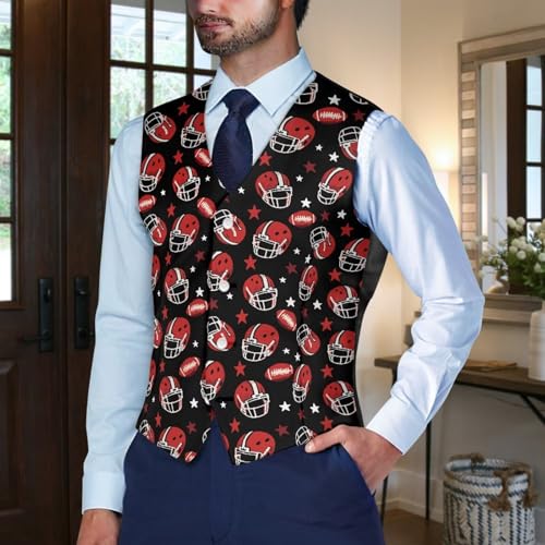 TOADDITDO Ball Print Suit Vest for Men Sleeveless Button Down Vests Casual V-Neck Waistcoat with Back Strap4