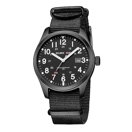 GOLDEN HOUR Reloj con Correa Deslizante de Nailon para Hombre con Hora Militar Esfera de fácil Lectura Manecillas Brillantes Pantalla de 12/24 Horas Relojes Digitales Deportivos Impermeables