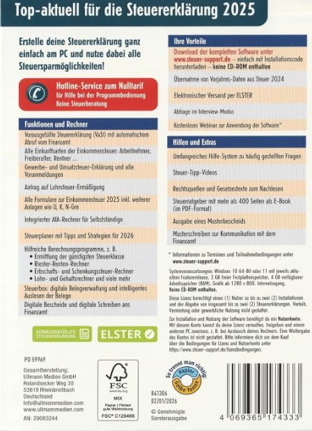 Aldi Steuer Software 2025 - Steuererklärung Steuerjahr 2025 Steuerprogramm 2025 - Neu und OVP (Installation per Download)