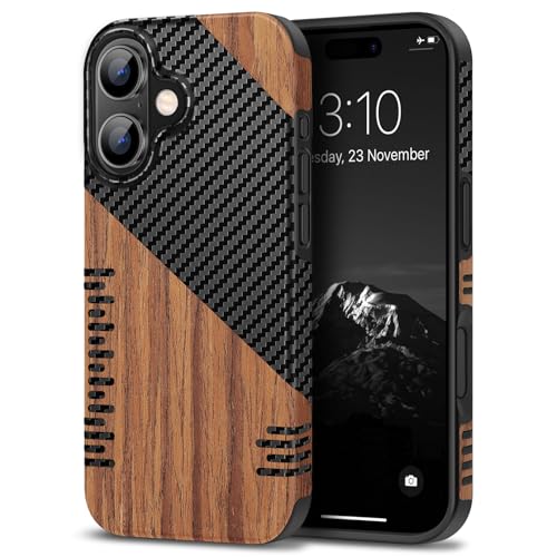 Coque iPhone 16 bois carbone cuir étui antichoc mince Twill
