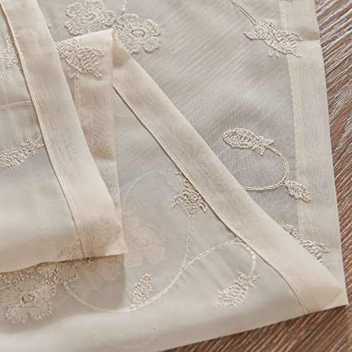 Lazzzy Sheer Door Curtain French Floral Embroidered Drape Semi Glass Door Treatment Rod Pocket Tie Back 1 Panel 72 Inches Taupe #TOP2
