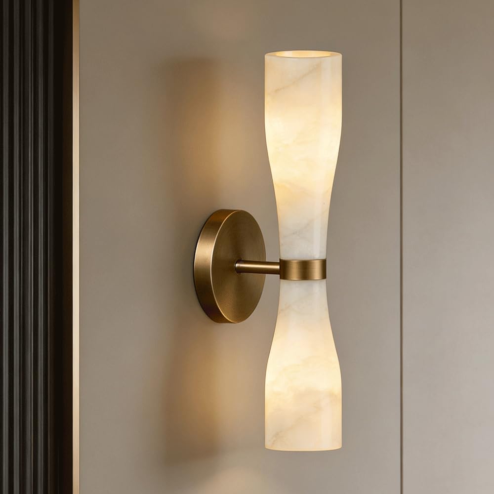 HUAYUSEDF Alabaster Wall Sconces 16.54In Stone Sconce Natural Marble Mounted Light Indoor Mid Century Modern G9 3000K Vanity Fixtures for Bathroom Living Room Bedroom Lamp