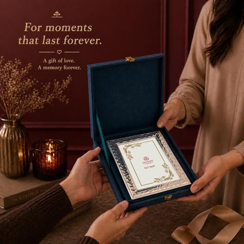 Image of DIVINITI German Silver Photo Frame 5x7 Inch | Luxury Silver Plated Picture Frame for Table & Wall Decor | Elegant Engraved Design with Stand | Premium Gift Frame for Home Decor & Gifting