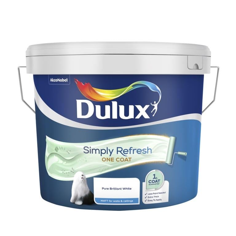 Dulux Simply Refresh One Coat Matt Emulsion Paint - Pure Brilliant White, 10 l (Pack of 1)