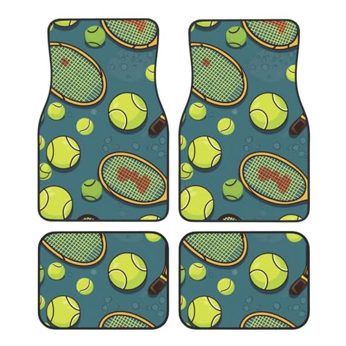 Juego de Cuatro Alfombrillas Antideslizantes para Coche, Delanteras y traseras, Divertidas Alfombrillas con Forma de Raquetas y Pelotas de Tenis, Accesorios universales para Coches, camionetas, SUV