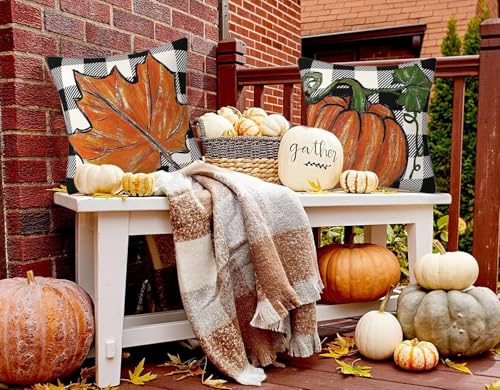 Image of PSDWETS Fall Decor Pillow Cover 18x18 Set of 4,Hello Fall Pumpkin Decorations Cushion Cover,Thanksgiving Home Decorative Pillows