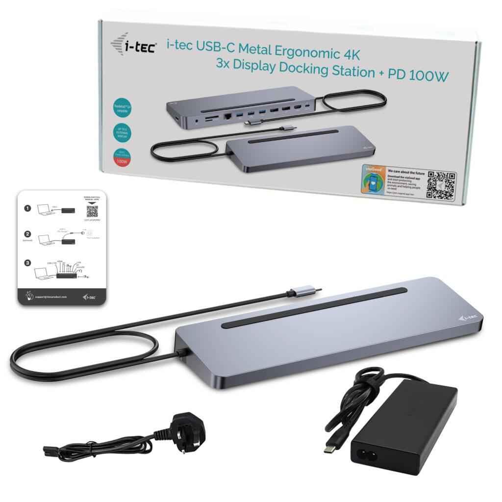 I-TEC Stacja dokująca USB-C ERGO + ładowarka 3X LCD + ładowarka 100 W (BUNDLE) UK