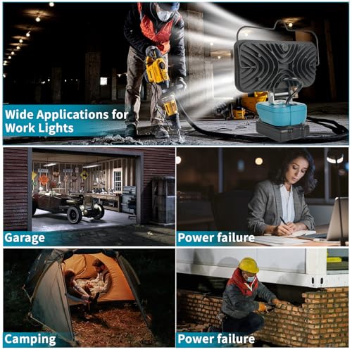 Image of Cordless LED Work Light for Makita 18v Battery, Portable Flood Lights 120W Spotlight Compact Lighting 10600LM with Type C & USB Fast Charging for Camping, Hiking, Fishing,Power Failure,Workshop
