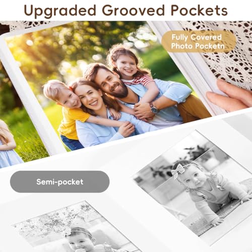 Image of HASTHIP Photo Album 4x6 with Tempered Glass Album Pockets Linen Cover with Front Window for Family Baby Travel Keepsake, Album for Photos Collection