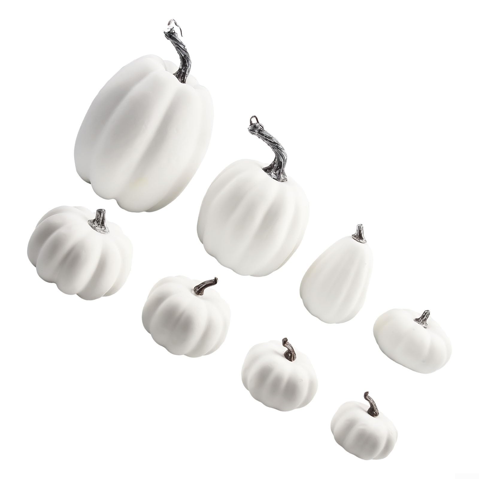 8 zucche artificiali per tavolo del Ringraziamento (bianco)