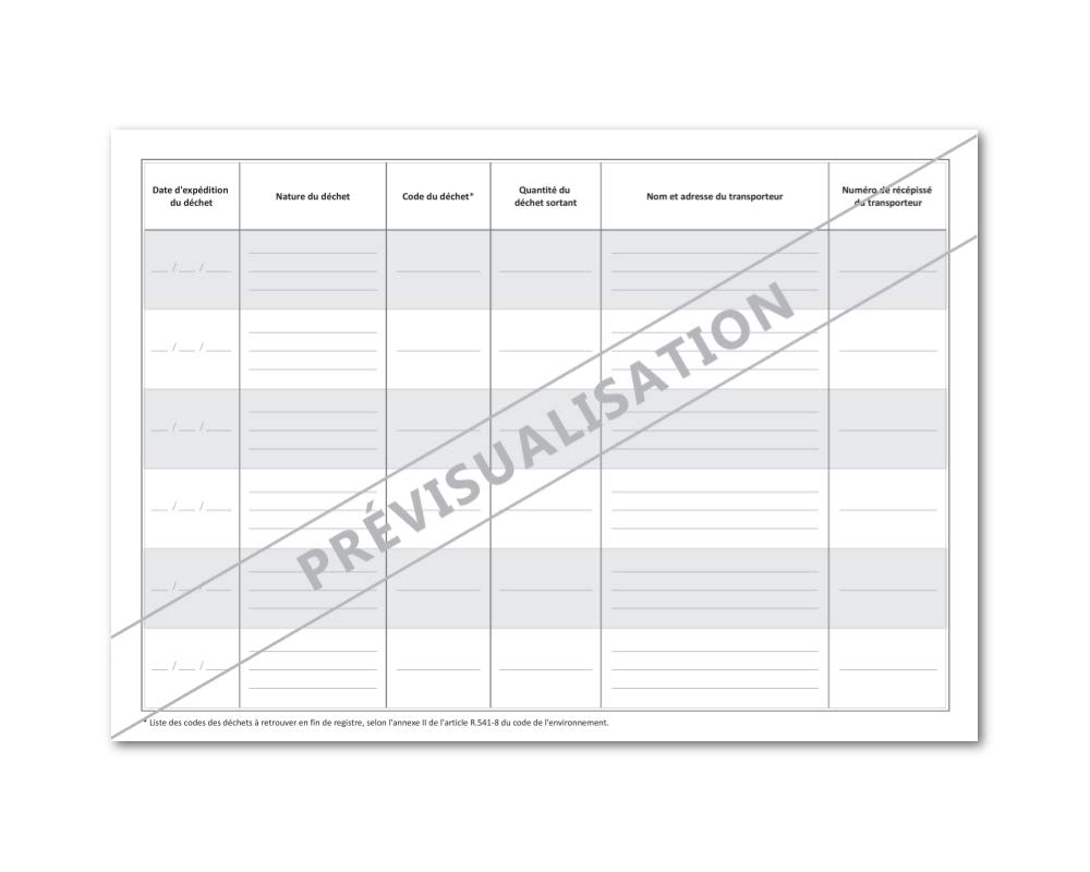 Registre des Déchets Sortants – Format A4 paysage – 64 pages – Document papier prêt à l’emploi pour assurer la traçabilité des déchets sortants conformément à la réglementation - LEGIMEDIA ÉDITIONS