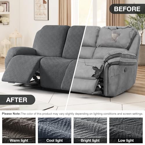 Image of Timeles Recliner Covers for 3 Seater Reclining Couch Covers Sofa Slipcover Furniture Protector for Dogs and Pets Stretch Soft Washable (Three-Seater, Charcoal Gray)