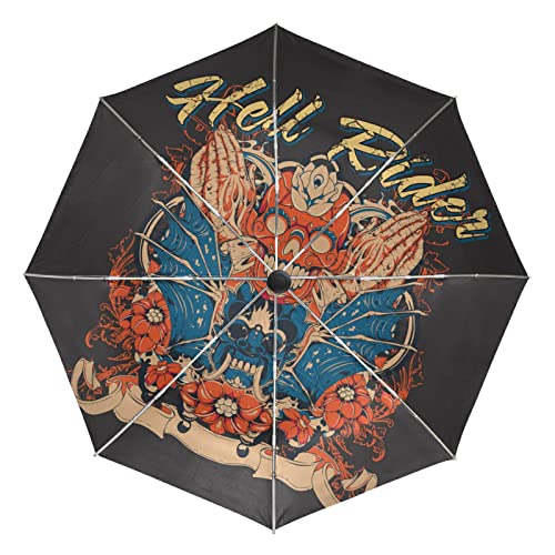 Parapluie haut de gamme Vnurnrn crâne d'art orange noir à ouverture automatique