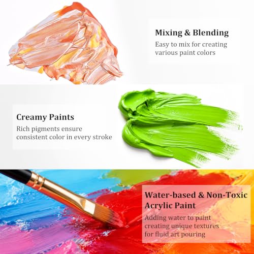 Image of Caliart 52 Colors Acrylic Paint Set with Painting Brushes | Craft Paints for Adults Artists Painters, Rich Pigment Non-toxic, Canvas Wood Rock Ceramic Art Supplies Kit