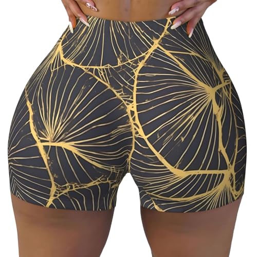 Golden Leaf Pattern Sports Shorts, high Elastic Slim Fitness Pants, Suitable for Yoga/Leisure/Daily wear