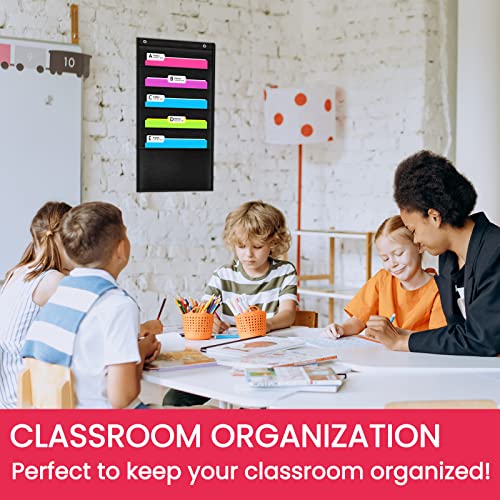 Image of Heavy Duty Storage Pocket Chart for Classroom and Office,Clear Storage Pocket Chart for Files Folder (5 POCKETS)