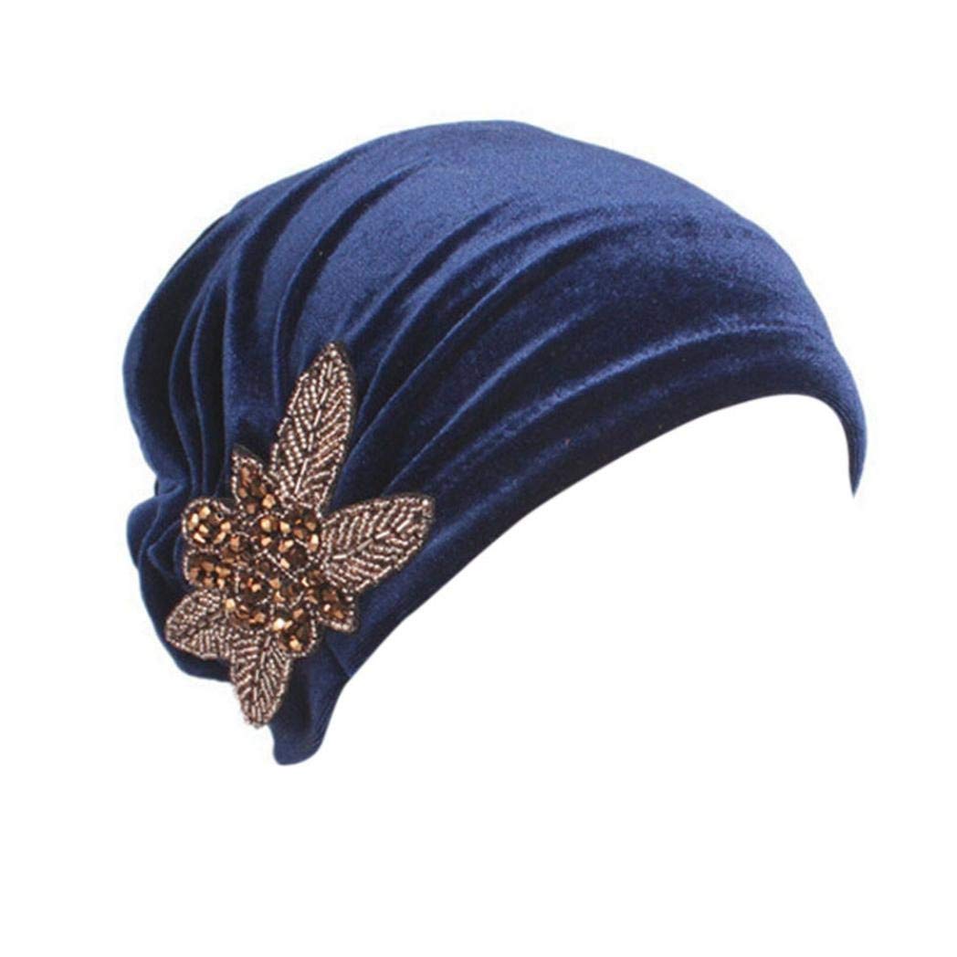 Sitrda Women's Navy 1Pcs Velvet Cancer Chemo Hat Slouchy Beanie Hat Fashion Chemo Headwear (Navy)