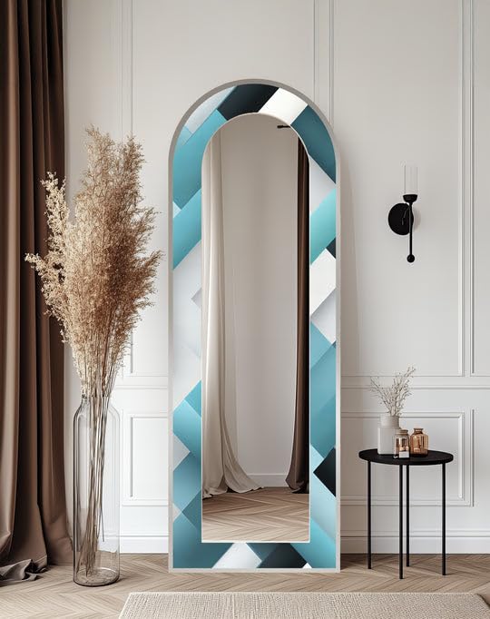 Prisma di ghiaccio nordico da 63,5 x 160 cm (larghezza x altezza), specchio da pavimento macchiato con cornice nera e cornice nera