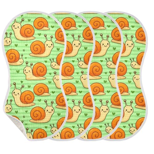 Cute Snails Baby Burp Cloths for Boys and Girls, Soft Muslin Spit Up Towels, 22"x11" Newborn Essentials for Feeding and Drooling, 4 Pack3