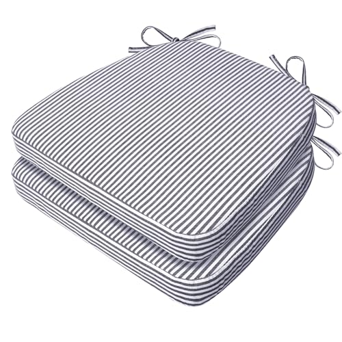 Image of AAAAAcessories D-Shaped Chair Cushions, Featuring Ties and Removable, Machine-Washable Cover, 2'' Thick Seat Pads for Kitchen and Dining Rooms, 17'' x 16'', Set of 2, Pinstripe Dark Gray