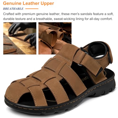 Image of Men's Sport Sandals Closed Toe Leather Hiking Athletic Walking Outdoor Beach Trail River Fishing Water Shoes Lightweight Comfortable Waterproof