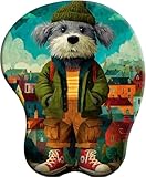 3D Mauspad mit Handauflage Die Stadtrundfahrt des Kapuzenhundes Mousepad Ergonomische Gelkissen Mouse Mat Katze Handgelenkauflage für Alle Maus Offfice Heim Computer Laptop