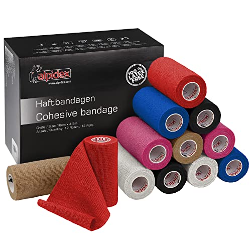 ALPIDEX 12 Rollos Venda Autoadhesiva Elástica 10 cm x 4,5 m Cohesiva