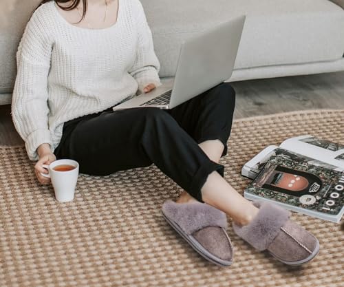 Image of KuaiLu Womens Cozy Memory Foam Slippers Ladies Fuzzy Faux Fur Lined Warm Arch Support House Shoes Slip on Comfy Winter Scuff Indoor Outdoor Rubber Hard Sole
