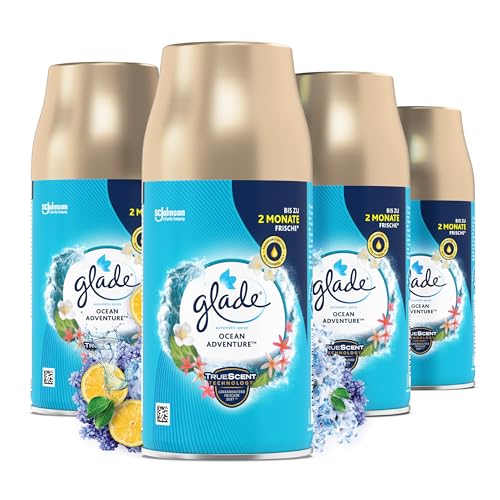 Glade (Brise) Automatic Spray Nachfüller, Raumduft, Lang Anhaltender Geruchsentferner, Duftspray für Zuhause, Ocean Adventure, 4er Pack (4 x 269 ml)
