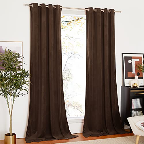 NICETOWN Velvet Curtains 108 inches Long, Thermal Insulated Velvet Curtains, Farmhouse Extra Long Sound Reducing Heavy Matt Solid Drapes/Panels for Holiday (Brown, 2 Panel Per Pack, 108 inches Long)