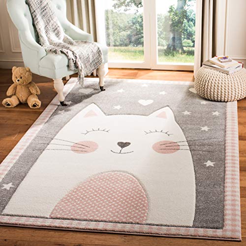 SAFAVIEH Carousel Kids Collection 3' Square Pink/Grey CRK134P Cat Non-Shedding Nursery Playroom Area Rug