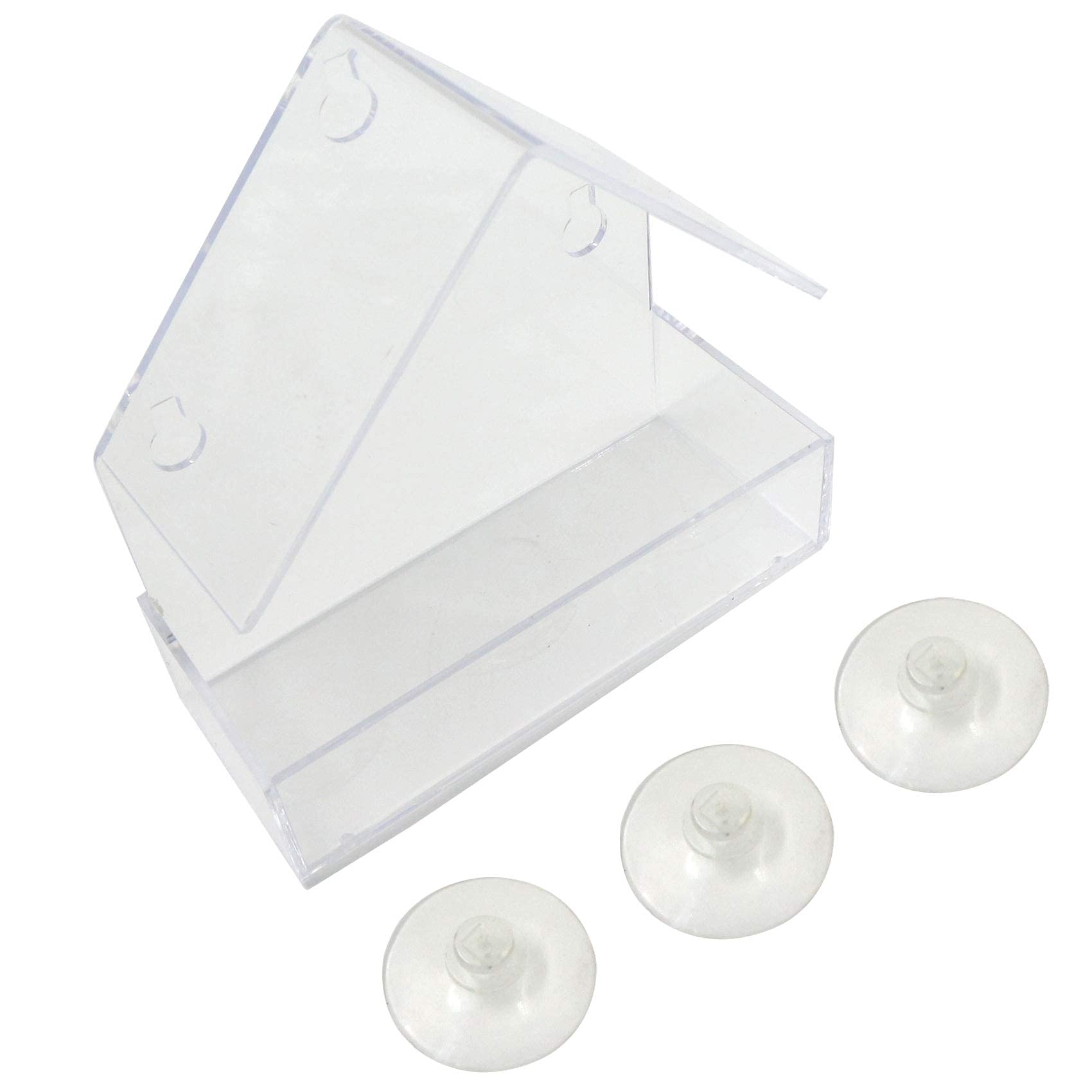 Comedero para Pájaros Acrílico Transparente Ventana de Casa de Pájaros sin Taladro con Cuchara de alimentación con 3 Ventosas Alimentador De Aves Abierto para Colgar en Forma de Casa,15x16x7 cm