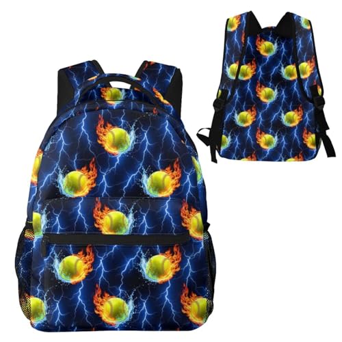 Sac à dos léger imperméable motif éclair bleu feu flamme pour softball et déplacements