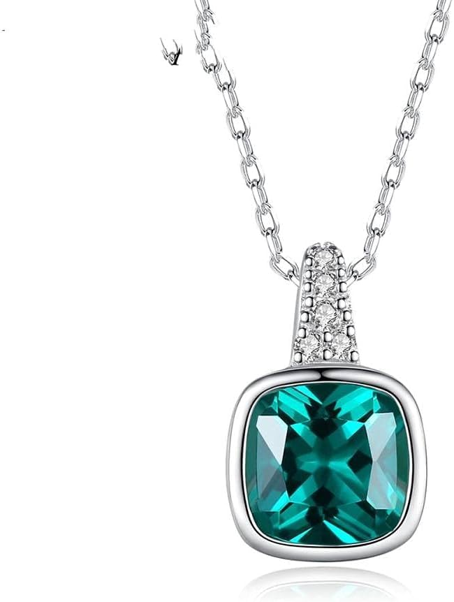 Collier émeraude vert femme pendentif carré argent 925 tendance bijoux coréens