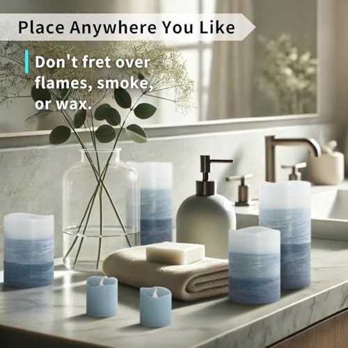 image for FURORA LIGHTING Blue Ombre Real Wax Flameless Candles with Remote and 