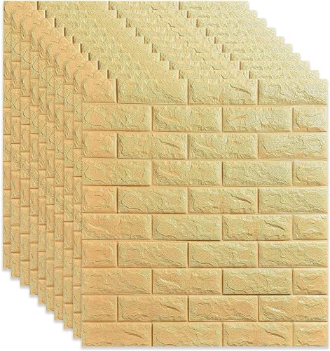 Image of TEKCOOL Self-Adhesive Waterproof PE Foam 3D Wall Panels Wallpaper Sticker for Bathroom, Living Room, and Home Decoration (70 x 77cm, Appx. 5.8Sq Feet)-20 Piece'