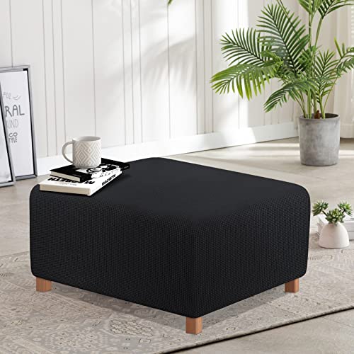 Image of TAOCOCO Ottoman Cover Rectangular Storage Ottoman Slipcover Stretch Footrest Stool Covers Furniture Protectors Spandex Jacquard Fabric with Elastic Band Black