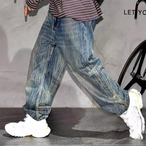 Men’S Vintage Hip Hop High Street Skateboard Baggy Denim Cargo Pants Slim Fit Full Length Button Fly Distressed Trousers2